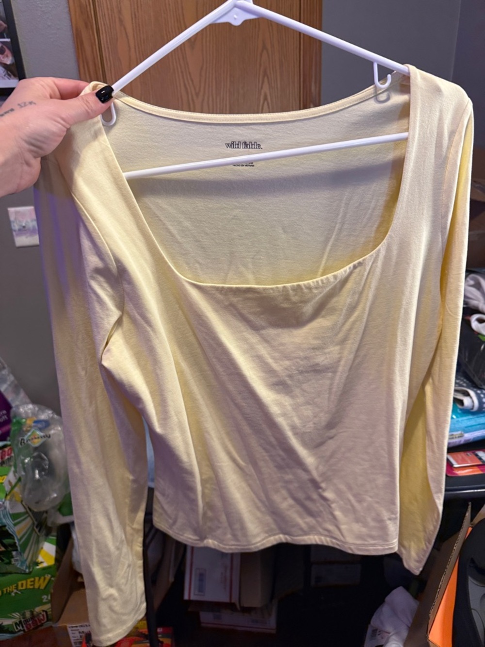 wild fable Pale Yellow Long-Sleeve Square Neck Top
